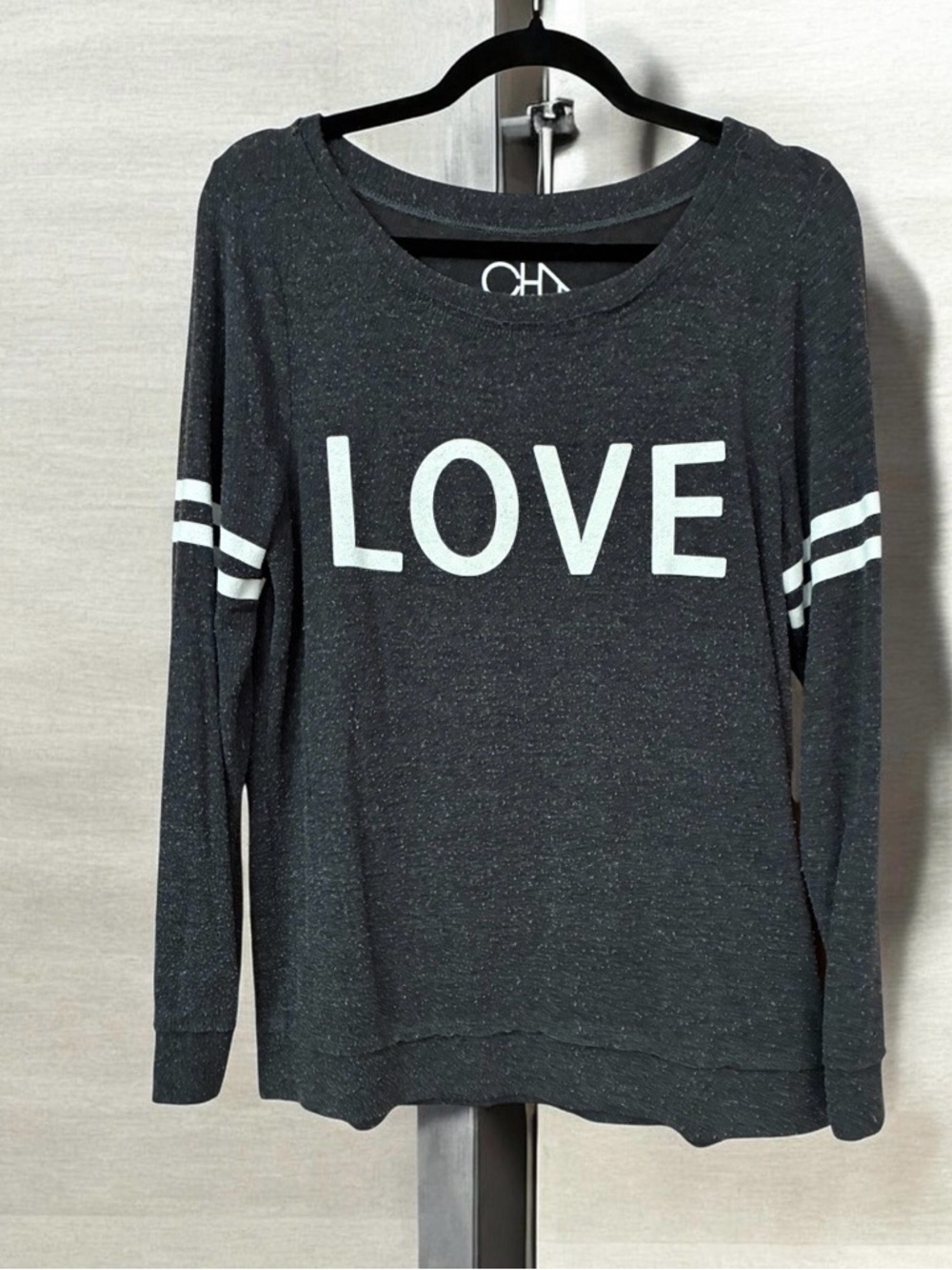 LOVE Graphic Long Sleeve Sweatshirt - charcoal with White Stripes